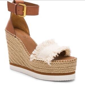 See By Chloe Glyn Fringe Wedge Sandals in Cream Platform